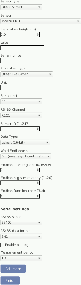 Screenshot of the generic Modbus RTU sensor configuration