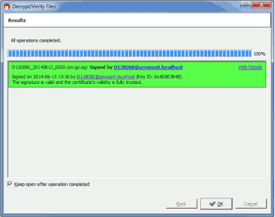Screenshot of successful validation of the signature